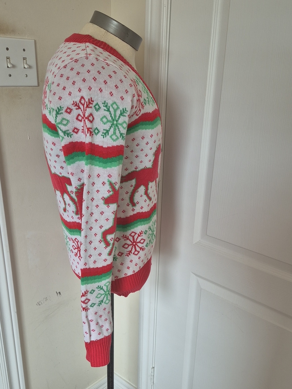 Tipsy Elves Red, Green & White Unicorn Holiday Cardigan - Picture 6 of 16